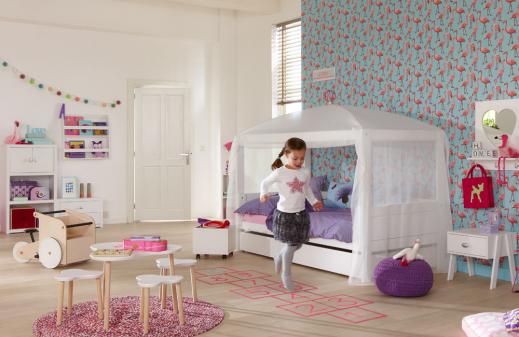 Lifetime 4 in 1 Kinderbett mit White/Pink Himmel